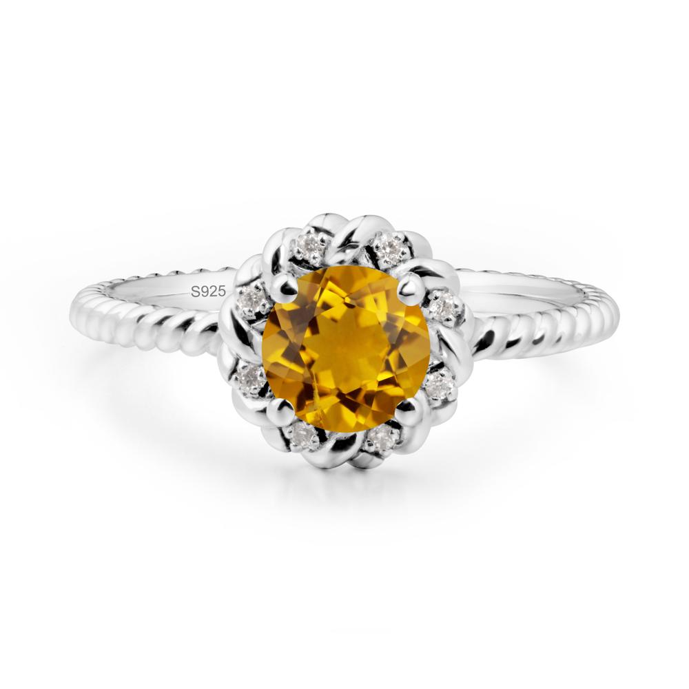 Round Citrine Halo Engagement Ring - LUO Jewelry #metal_sterling silver