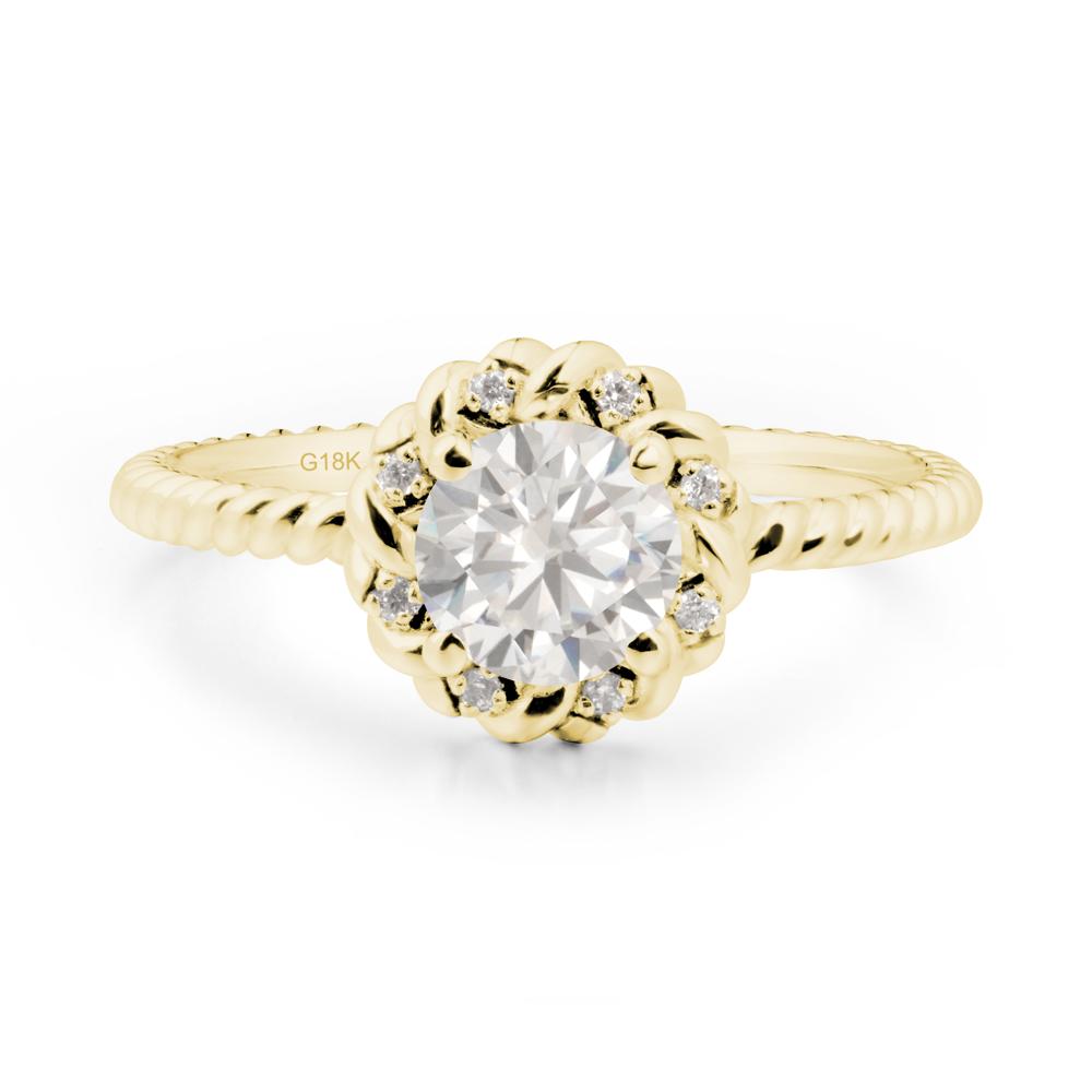 Round Cubic Zirconia Twisted Halo Ring - LUO Jewelry #metal_18k yellow gold