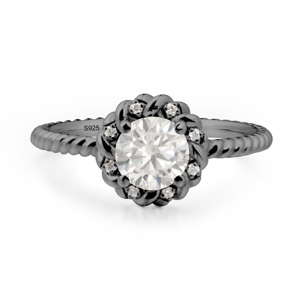 Round Cubic Zirconia Twisted Halo Ring - LUO Jewelry #metal_black finish sterling silver