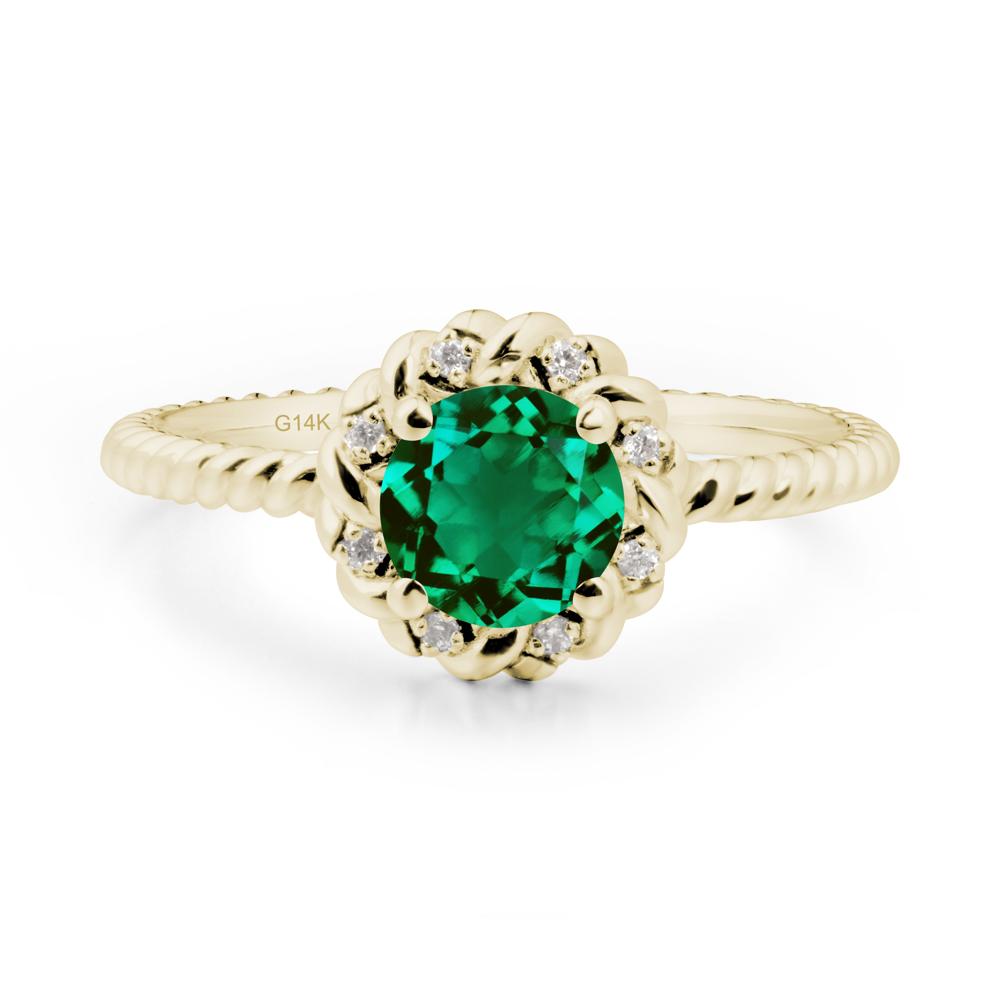 Round Emerald Halo Engagement Ring - LUO Jewelry #metal_14k yellow gold