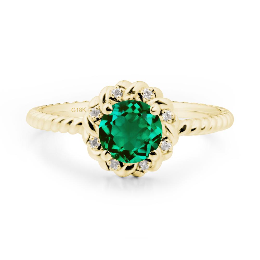 Round Emerald Halo Engagement Ring - LUO Jewelry #metal_18k yellow gold