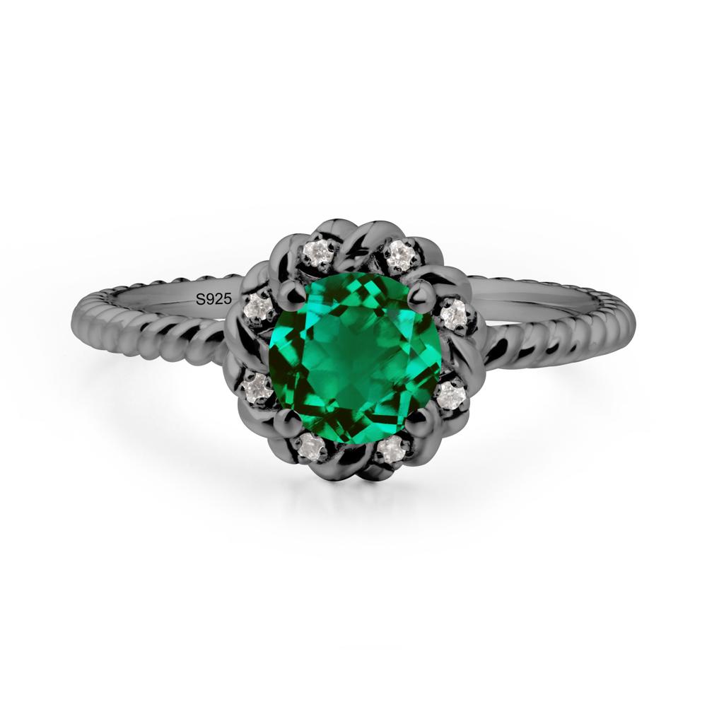 Round Emerald Halo Engagement Ring - LUO Jewelry #metal_black finish sterling silver