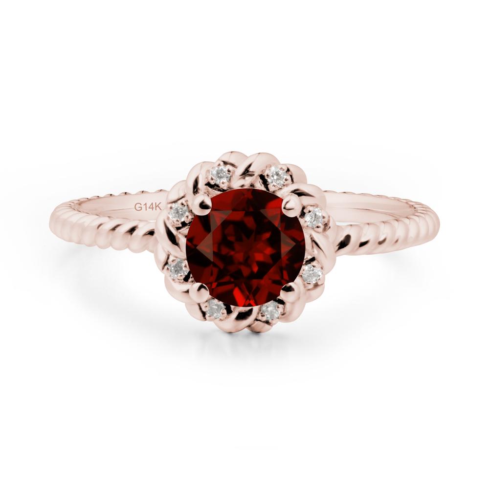 Round Garnet Halo Engagement Ring - LUO Jewelry #metal_14k rose gold