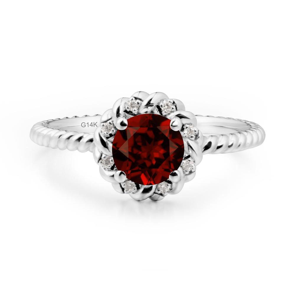 Round Garnet Halo Engagement Ring - LUO Jewelry #metal_14k white gold