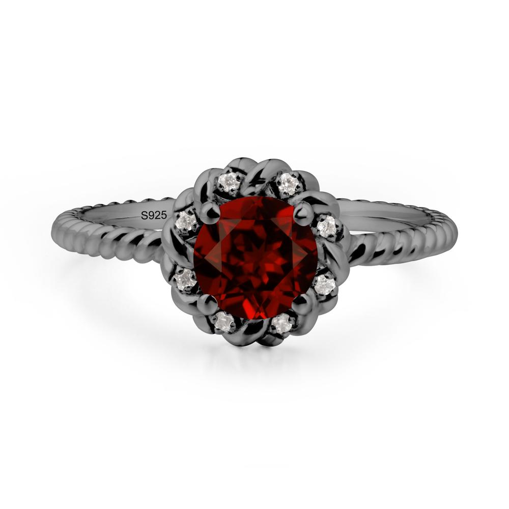Round Garnet Halo Engagement Ring - LUO Jewelry #metal_black finish sterling silver