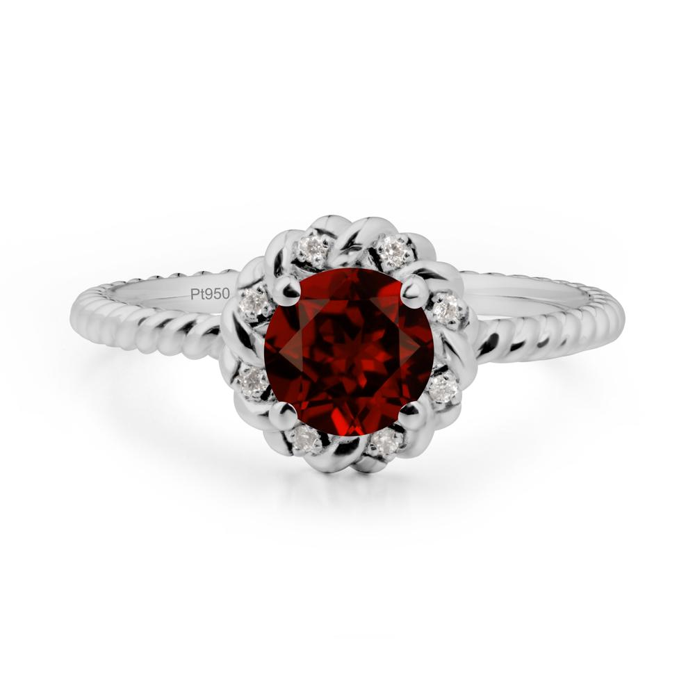 Round Garnet Halo Engagement Ring - LUO Jewelry #metal_platinum