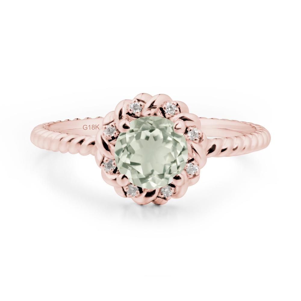 Round Green Amethyst Twisted Halo Ring - LUO Jewelry #metal_18k rose gold