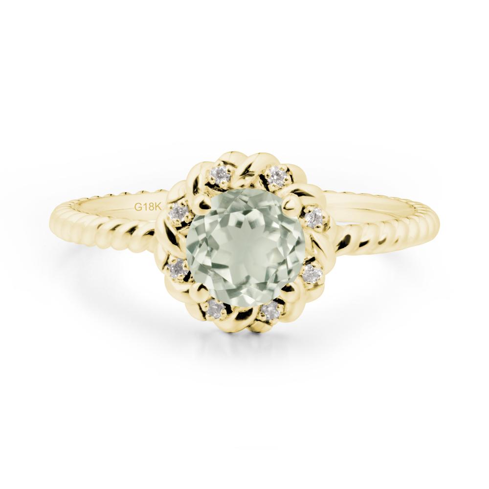 Round Green Amethyst Twisted Halo Ring - LUO Jewelry #metal_18k yellow gold