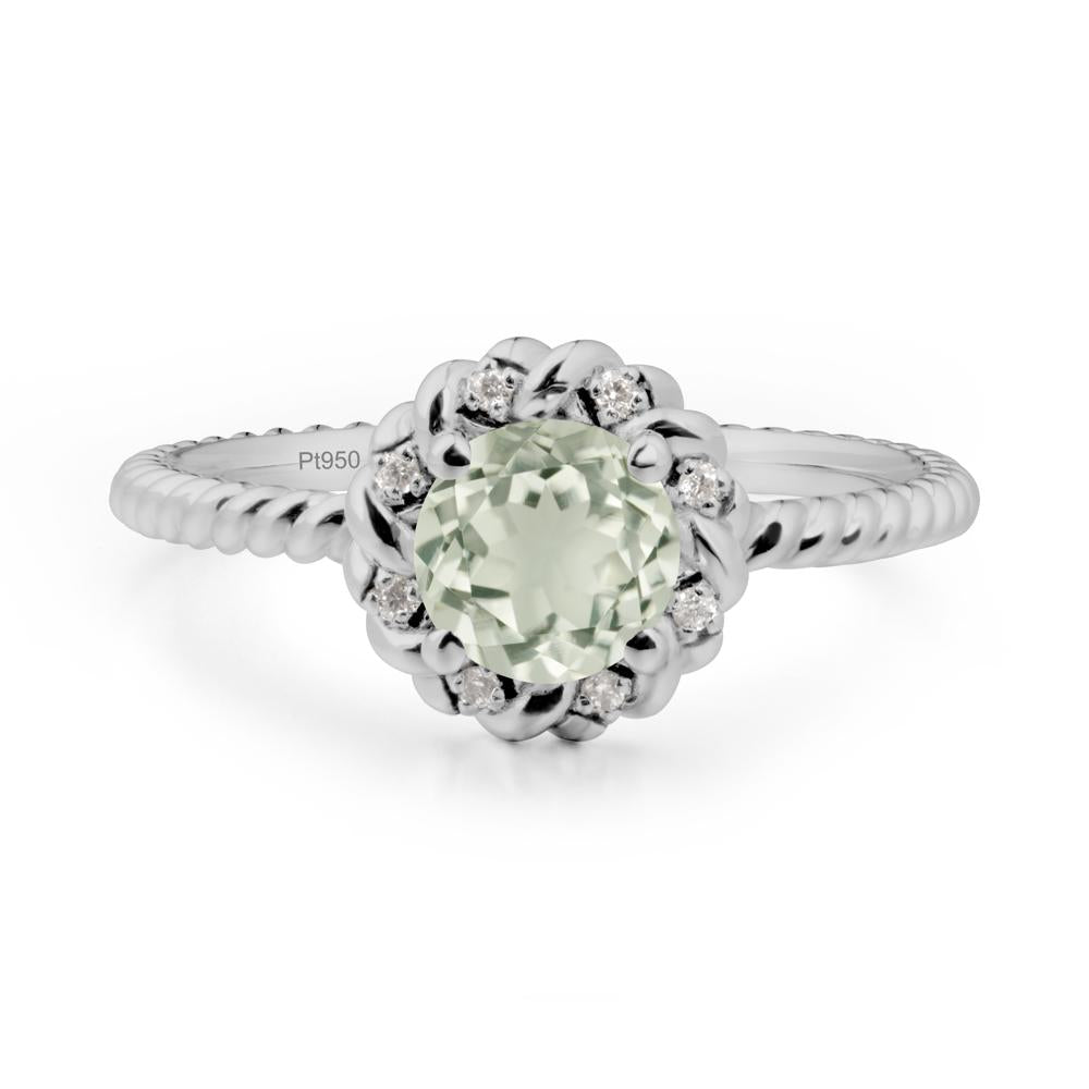 Round Green Amethyst Twisted Halo Ring - LUO Jewelry #metal_platinum