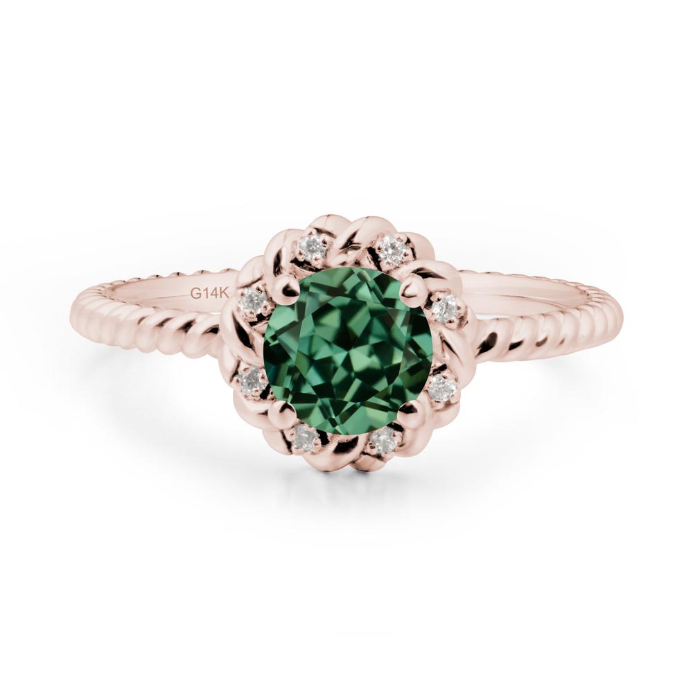 Round Green Sapphire Twisted Halo Ring - LUO Jewelry #metal_14k rose gold