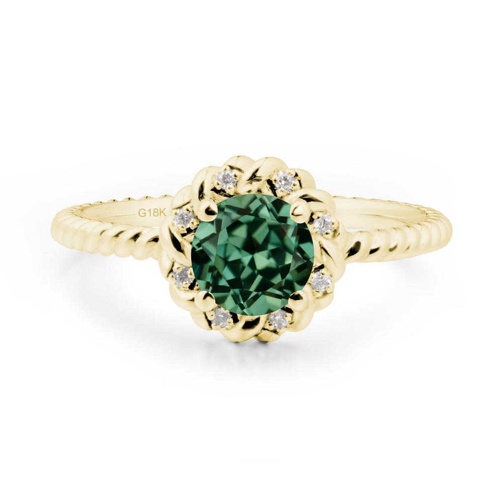 Round Green Sapphire Twisted Halo Ring - LUO Jewelry #metal_18k yellow gold
