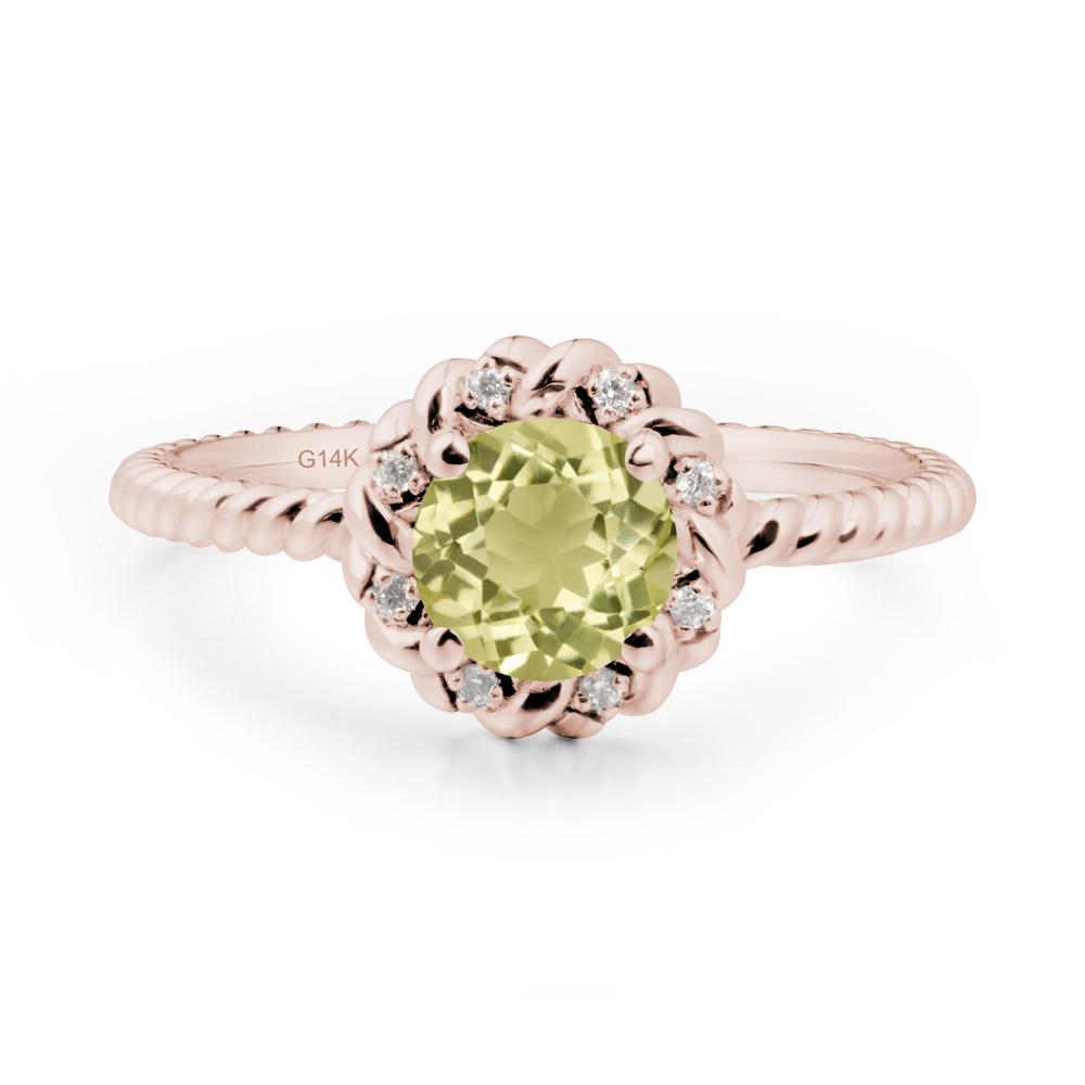 Round Lemon Quartz Twisted Halo Ring - LUO Jewelry #metal_14k rose gold