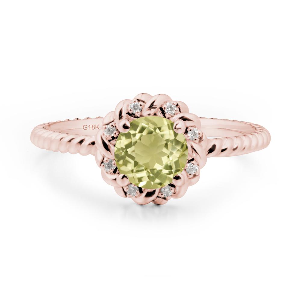 Round Lemon Quartz Twisted Halo Ring - LUO Jewelry #metal_18k rose gold