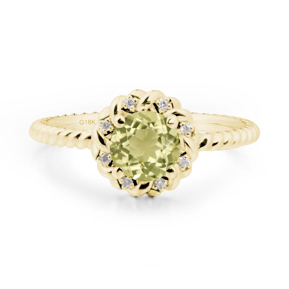 Round Lemon Quartz Twisted Halo Ring - LUO Jewelry #metal_18k yellow gold
