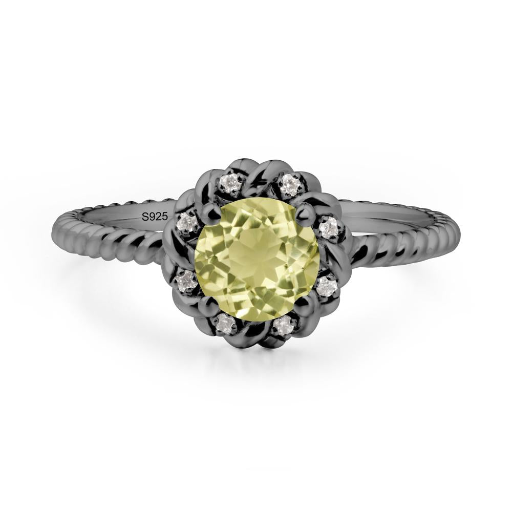 Round Lemon Quartz Twisted Halo Ring - LUO Jewelry #metal_black finish sterling silver