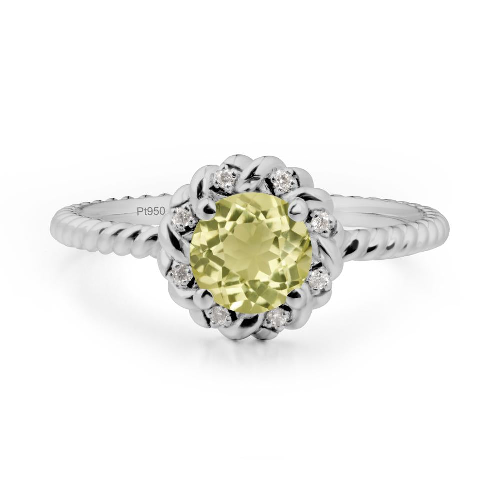 Round Lemon Quartz Twisted Halo Ring - LUO Jewelry #metal_platinum