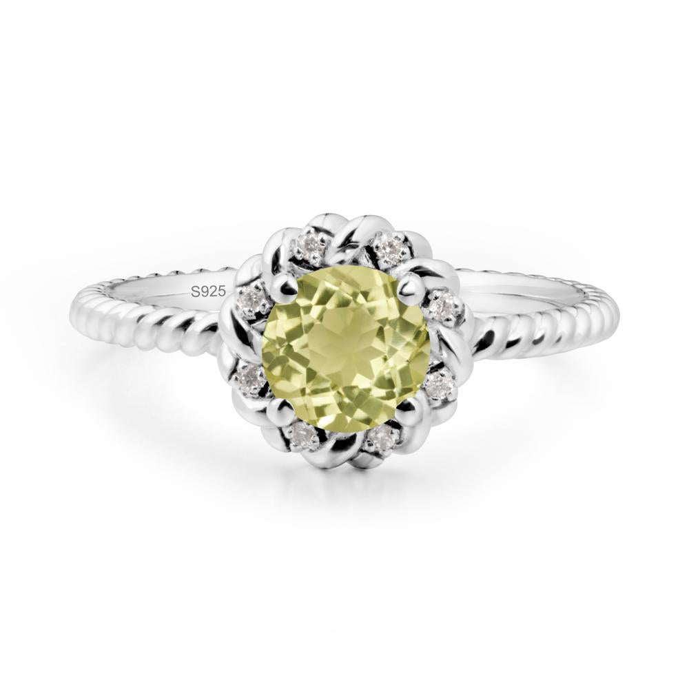Round Lemon Quartz Twisted Halo Ring - LUO Jewelry #metal_sterling silver
