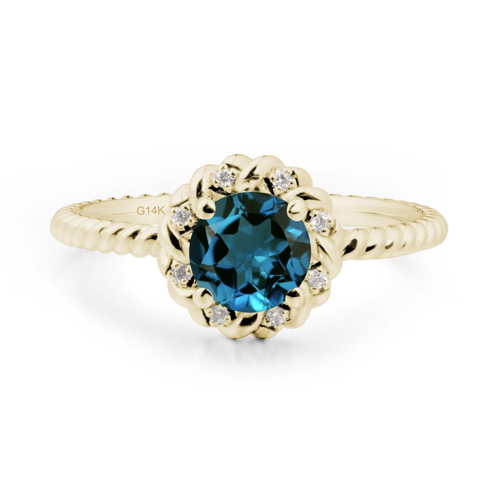 Round London Blue Topaz Twisted Halo Ring - LUO Jewelry #metal_14k yellow gold