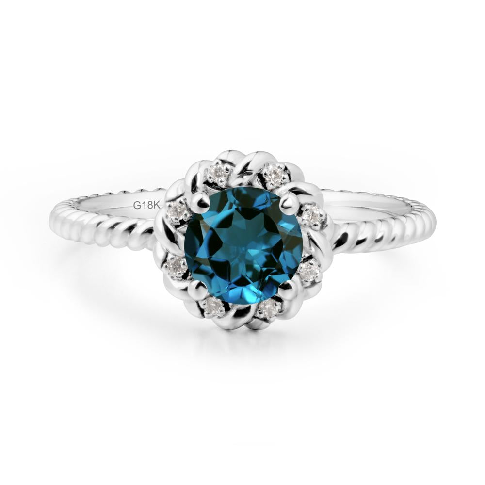 Round London Blue Topaz Twisted Halo Ring - LUO Jewelry #metal_18k white gold