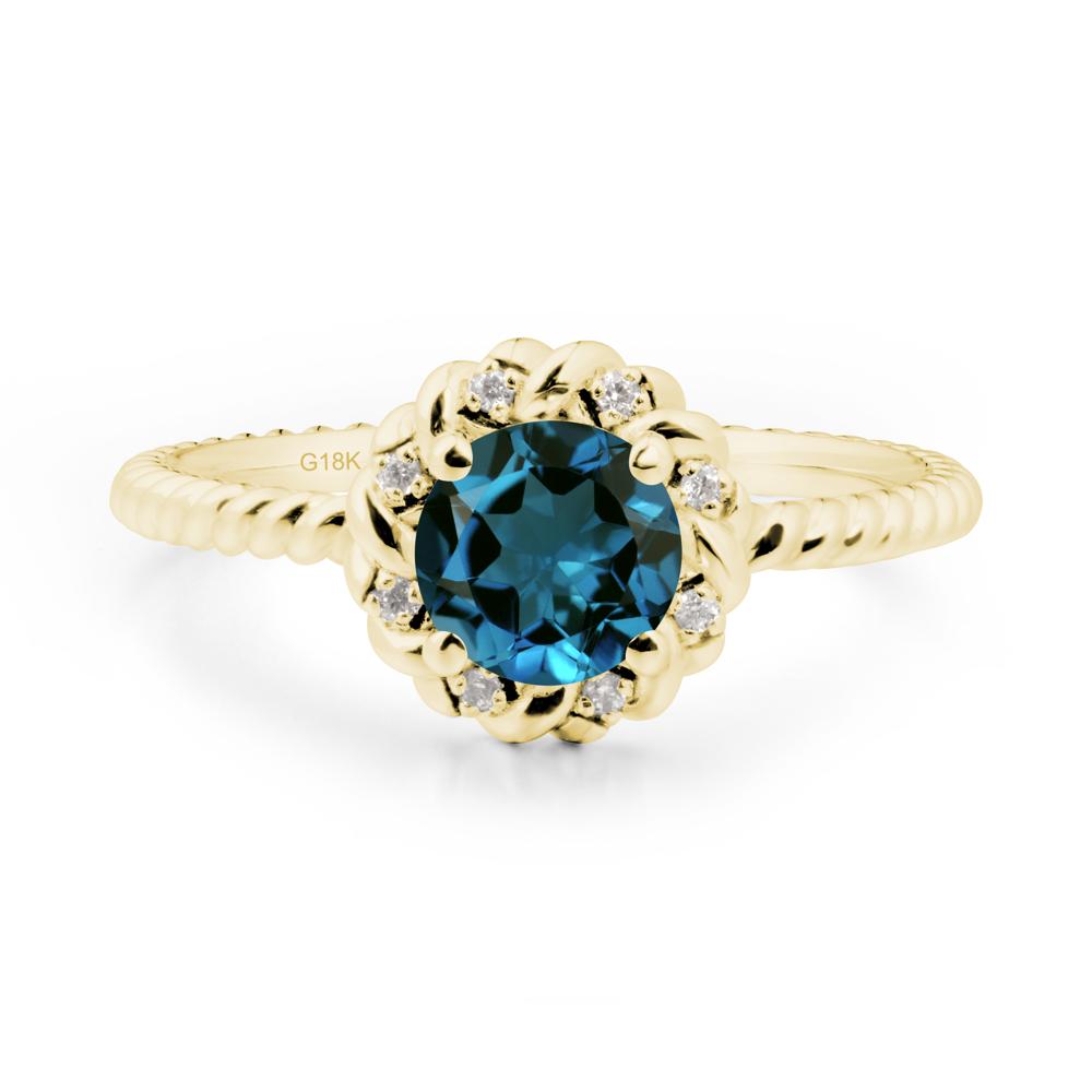 Round London Blue Topaz Twisted Halo Ring - LUO Jewelry #metal_18k yellow gold