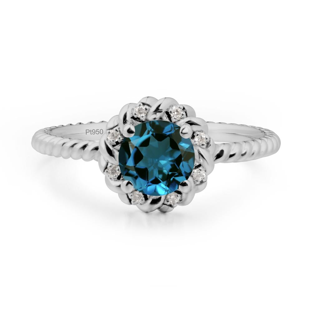 Round London Blue Topaz Twisted Halo Ring - LUO Jewelry #metal_platinum