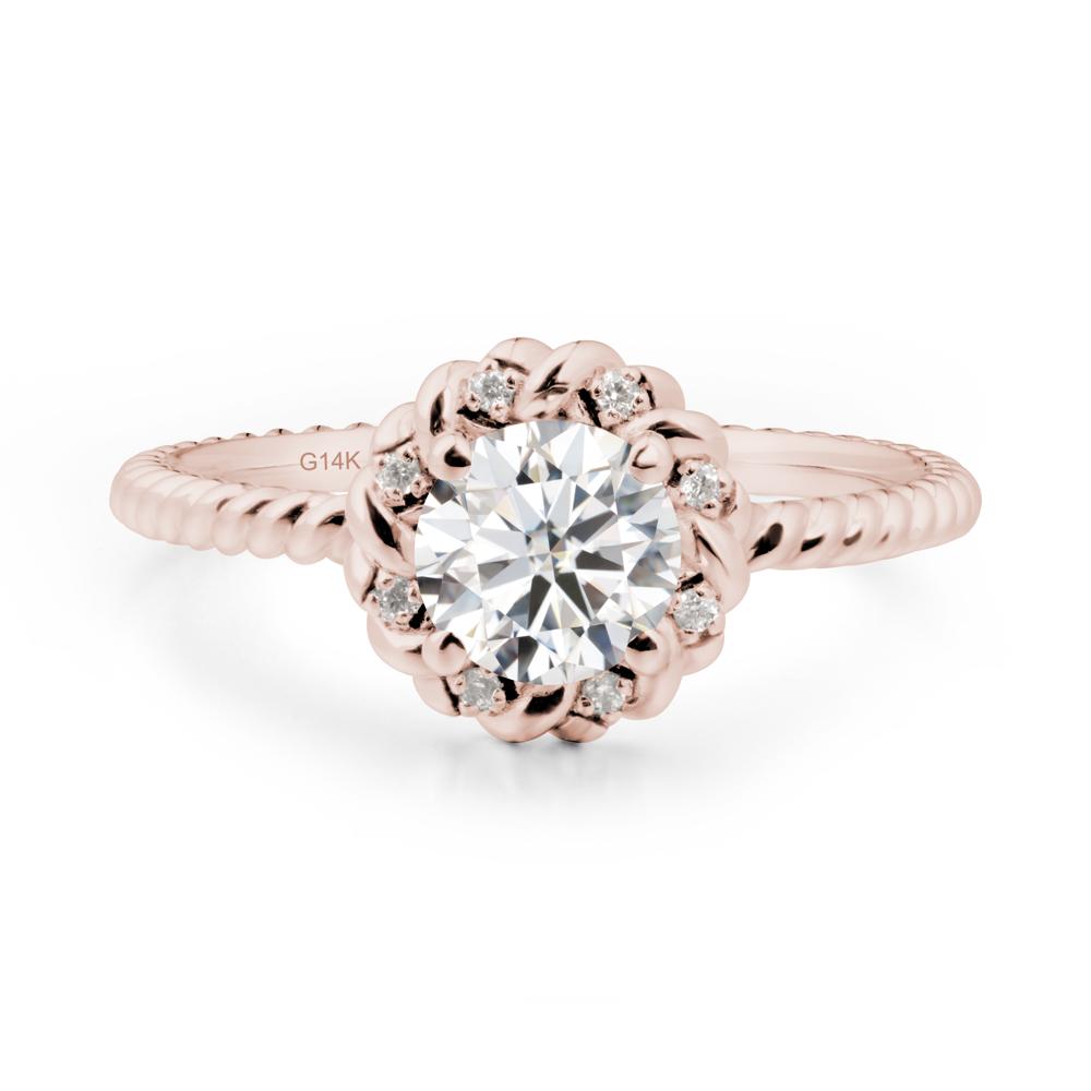 Round Moissanite Twisted Halo Ring - LUO Jewelry #metal_14k rose gold