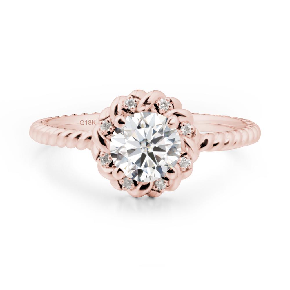 Round Moissanite Twisted Halo Ring - LUO Jewelry #metal_18k rose gold