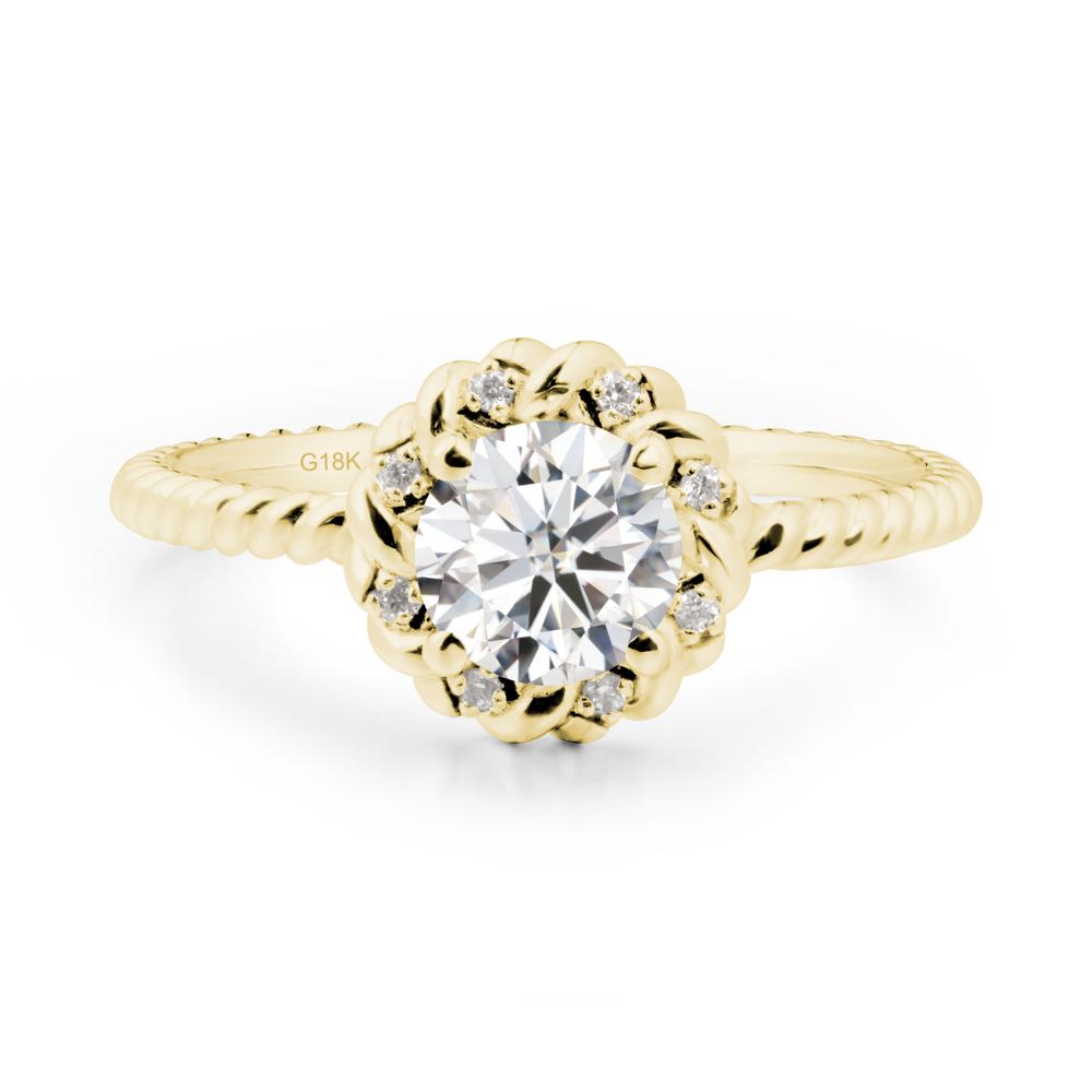 Round Moissanite Twisted Halo Ring - LUO Jewelry #metal_18k yellow gold