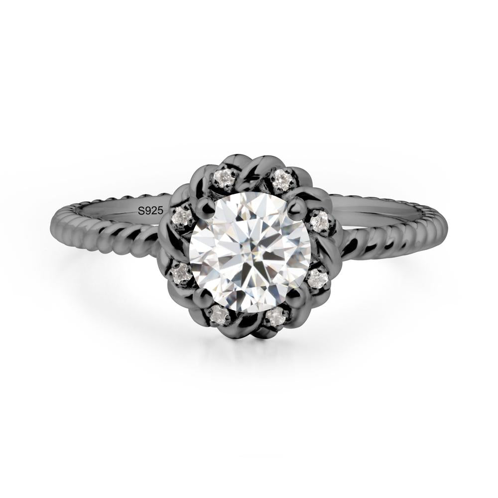 Round Moissanite Twisted Halo Ring - LUO Jewelry #metal_black finish sterling silver