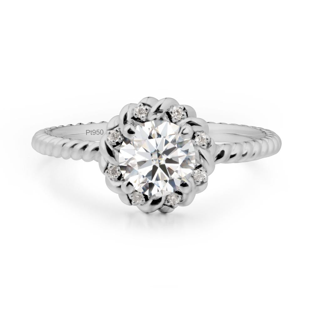 Round Moissanite Twisted Halo Ring - LUO Jewelry #metal_platinum
