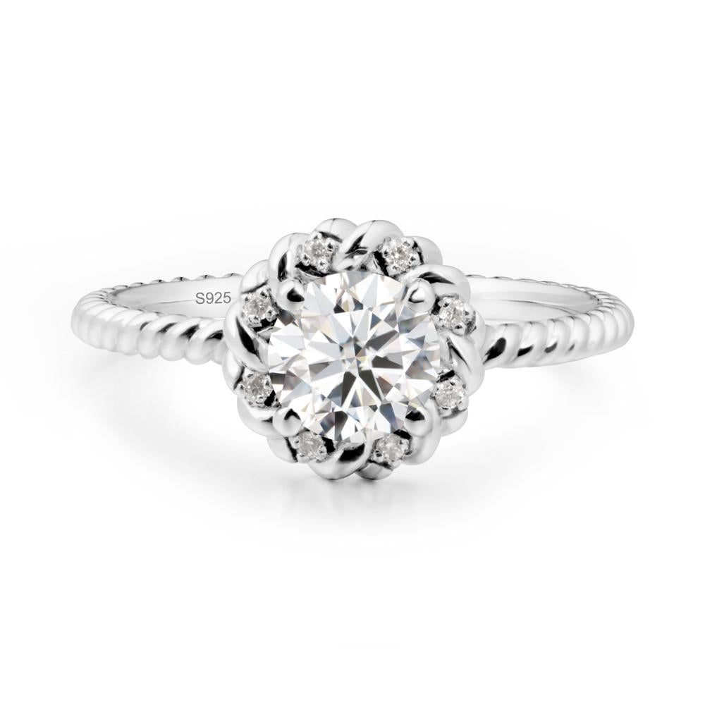 Round Moissanite Twisted Halo Ring - LUO Jewelry #metal_sterling silver