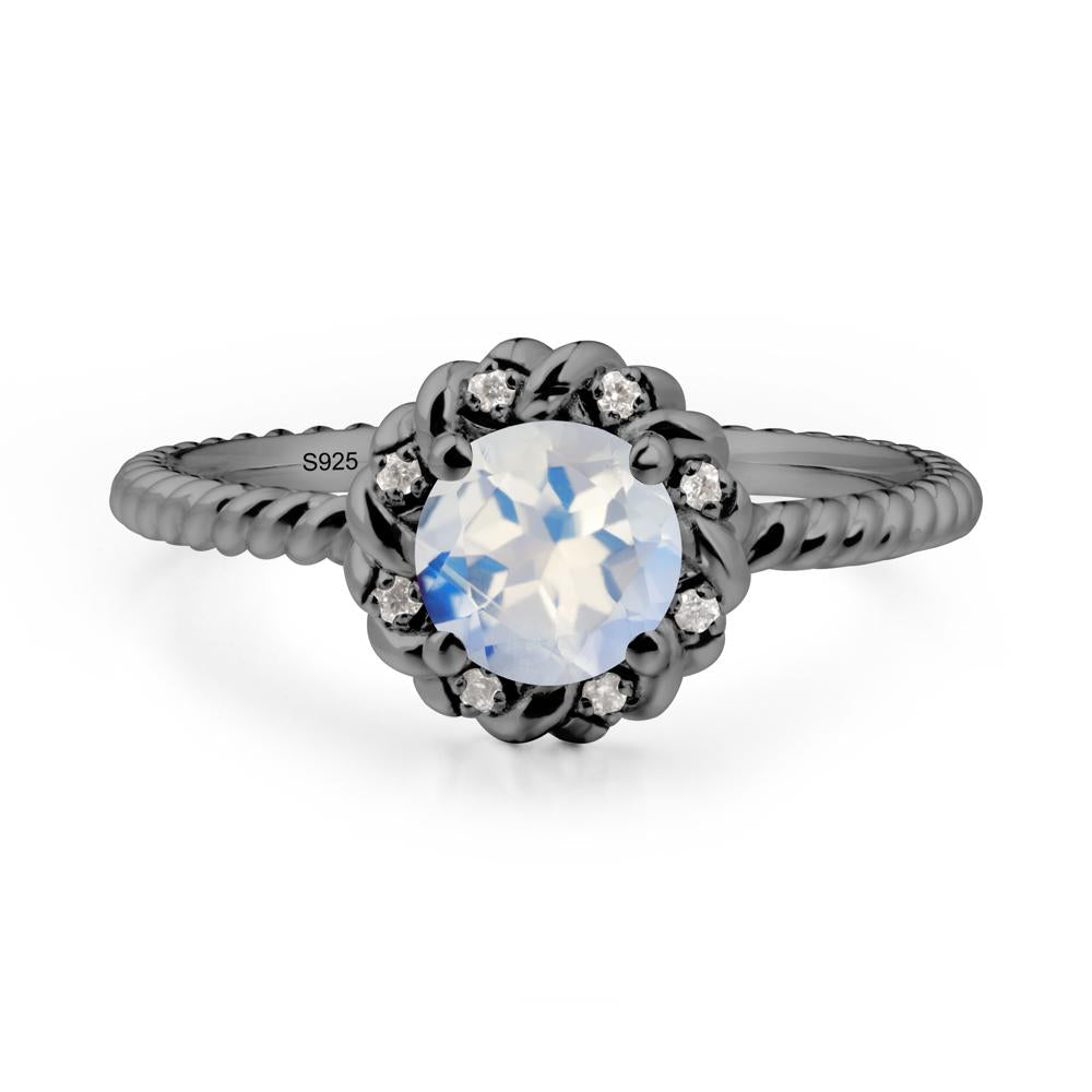 Round Moonstone Halo Engagement Ring - LUO Jewelry #metal_black finish sterling silver