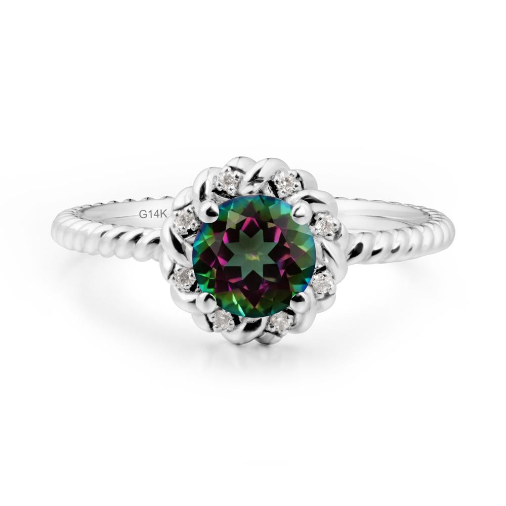 Round Mystic Topaz Halo Engagement Ring - LUO Jewelry #metal_14k white gold