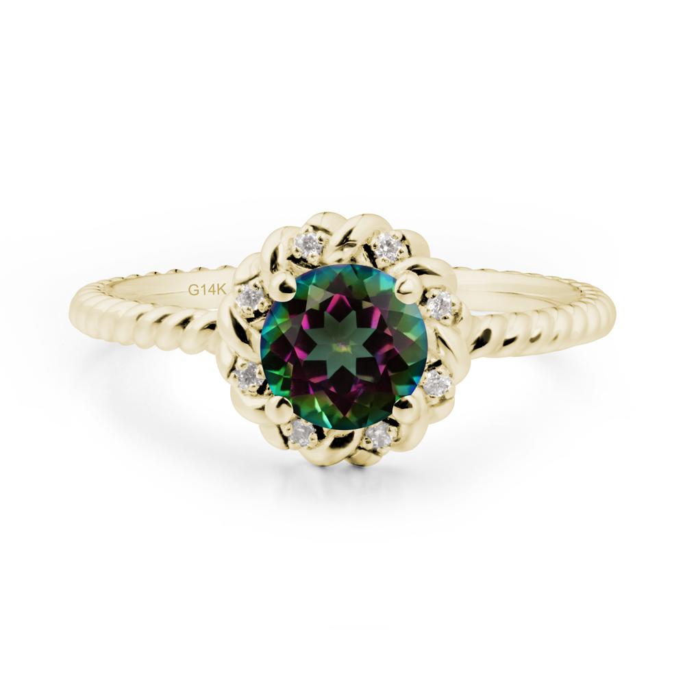 Round Mystic Topaz Halo Engagement Ring - LUO Jewelry #metal_14k yellow gold
