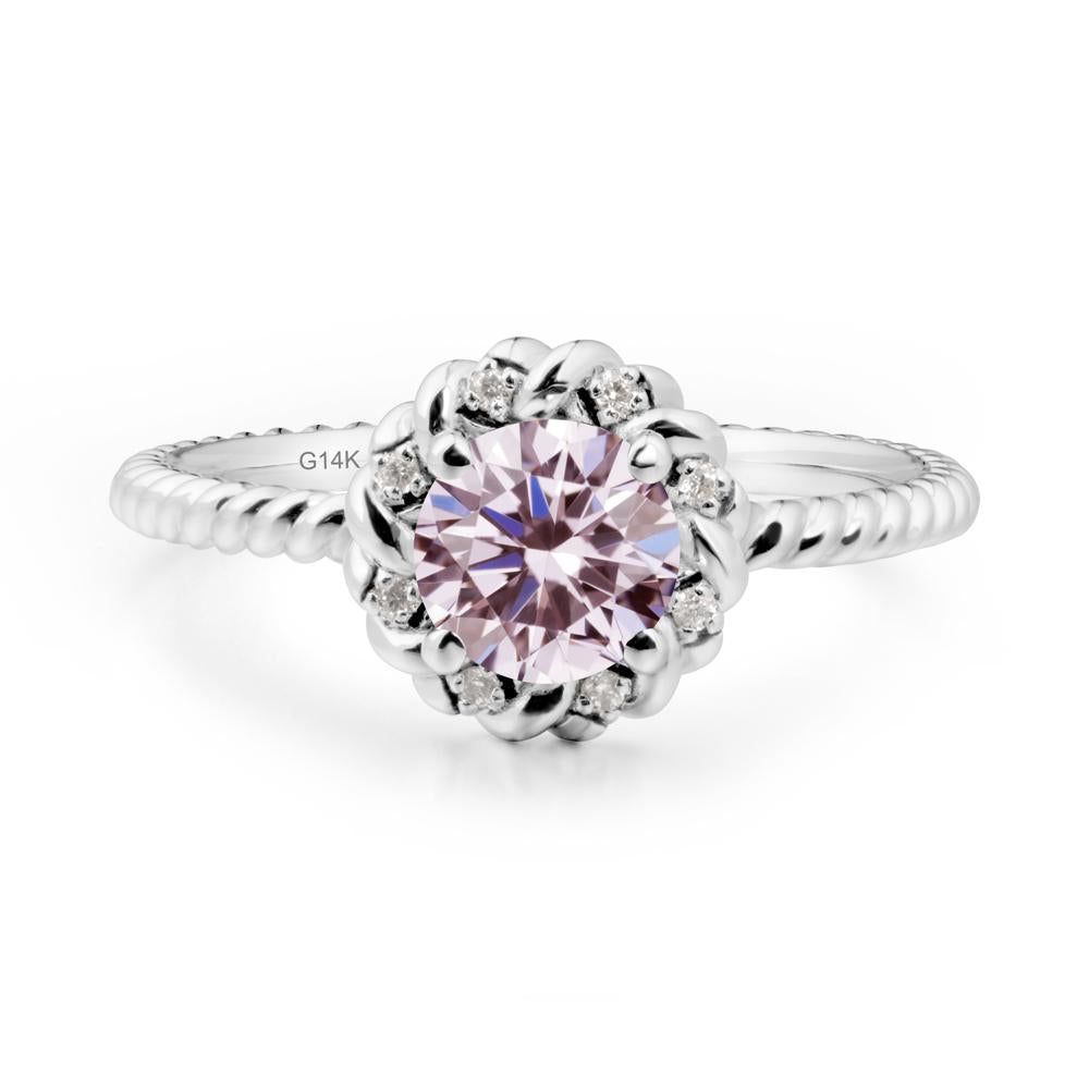 Round Pink Cubic Zirconia Halo Engagement Ring - LUO Jewelry #metal_14k white gold