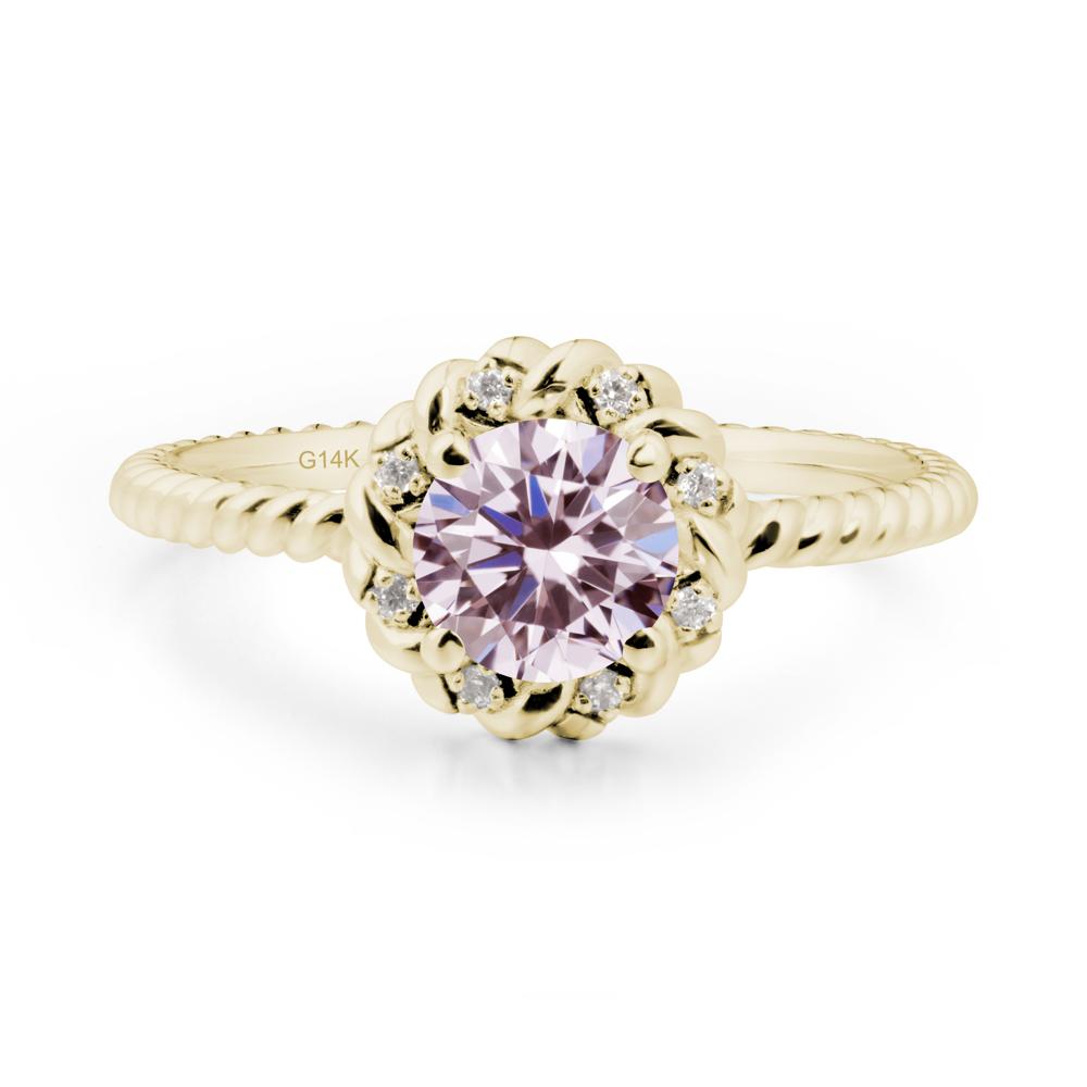 Round Pink Cubic Zirconia Halo Engagement Ring - LUO Jewelry #metal_14k yellow gold