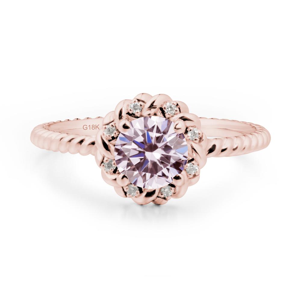 Round Pink Cubic Zirconia Halo Engagement Ring - LUO Jewelry #metal_18k rose gold
