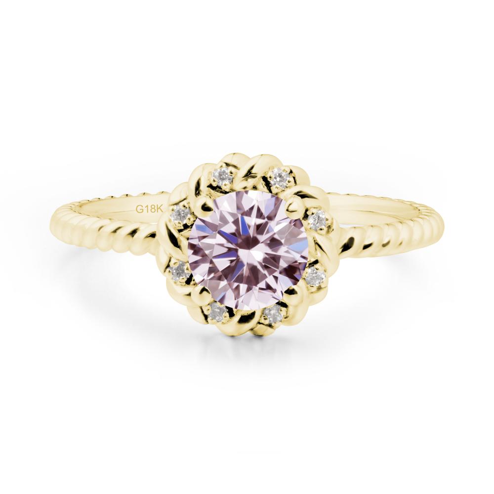 Round Pink Cubic Zirconia Halo Engagement Ring - LUO Jewelry #metal_18k yellow gold