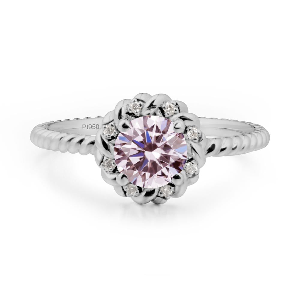 Round Pink Cubic Zirconia Halo Engagement Ring - LUO Jewelry #metal_platinum