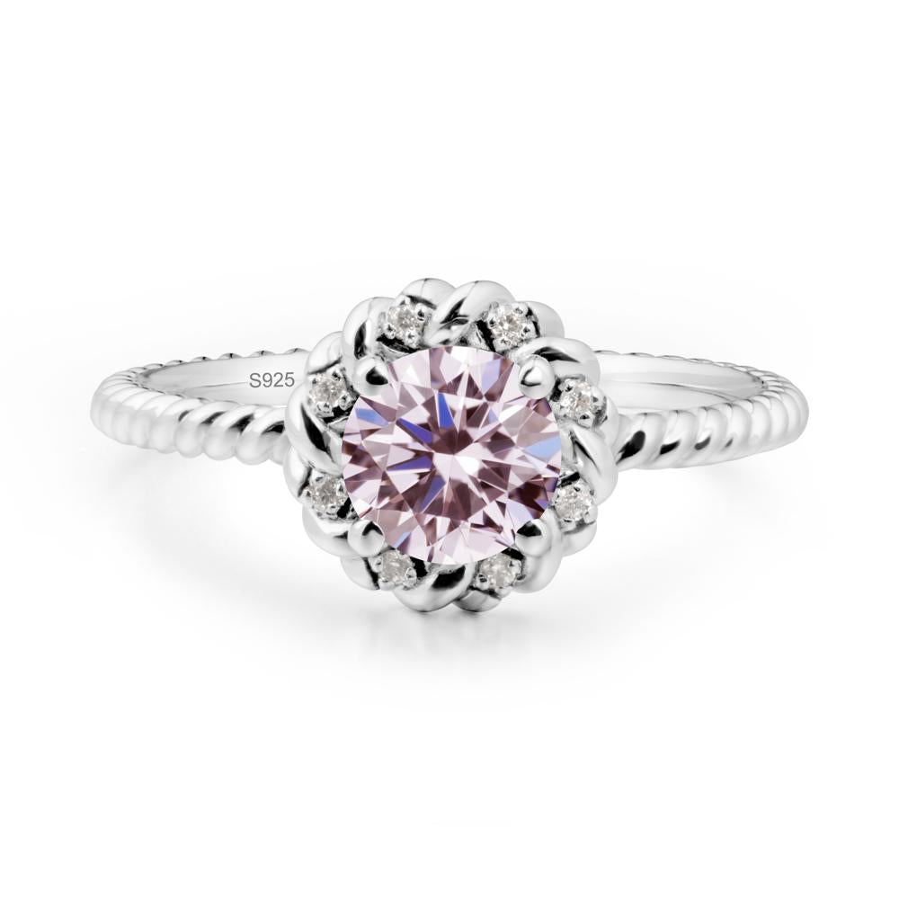 Round Pink Cubic Zirconia Halo Engagement Ring - LUO Jewelry #metal_sterling silver