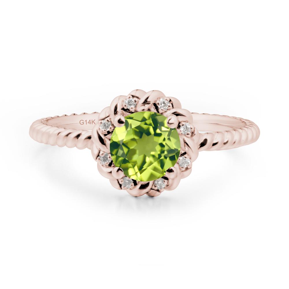 Round Peridot Halo Engagement Ring - LUO Jewelry #metal_14k rose gold