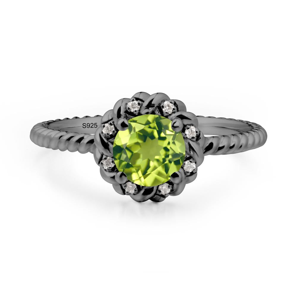 Round Peridot Halo Engagement Ring - LUO Jewelry #metal_black finish sterling silver