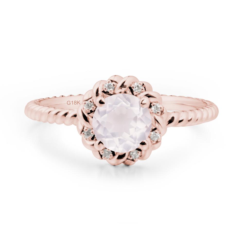 Round Rose Quartz Twisted Halo Ring - LUO Jewelry #metal_18k rose gold