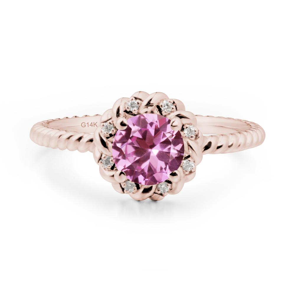 Round Pink Sapphire Twisted Halo Ring - LUO Jewelry #metal_14k rose gold