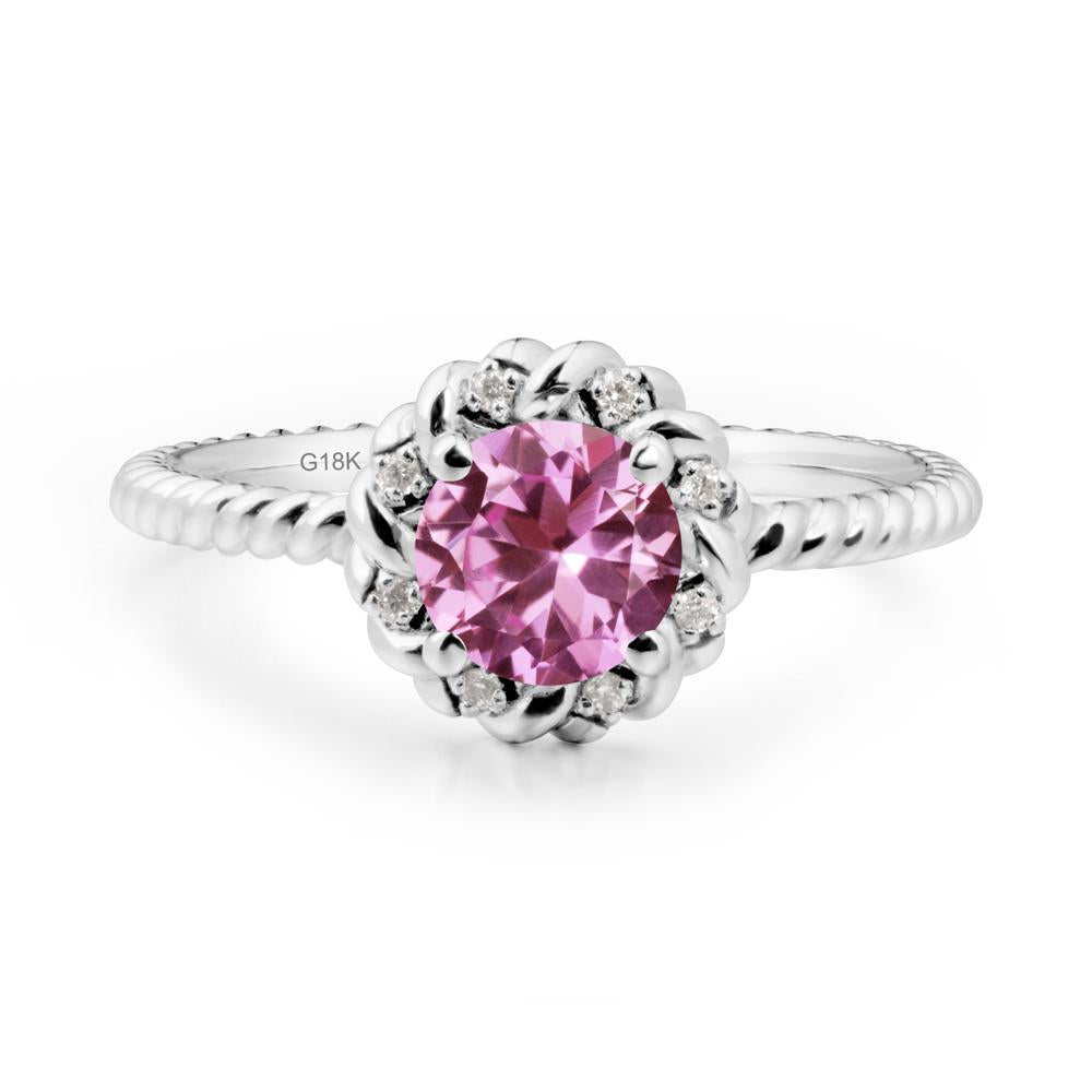 Round Pink Sapphire Twisted Halo Ring - LUO Jewelry #metal_18k white gold