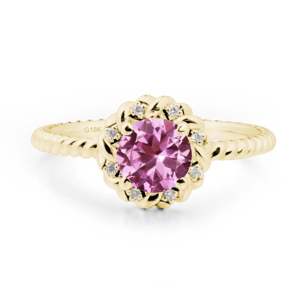 Round Pink Sapphire Twisted Halo Ring - LUO Jewelry #metal_18k yellow gold