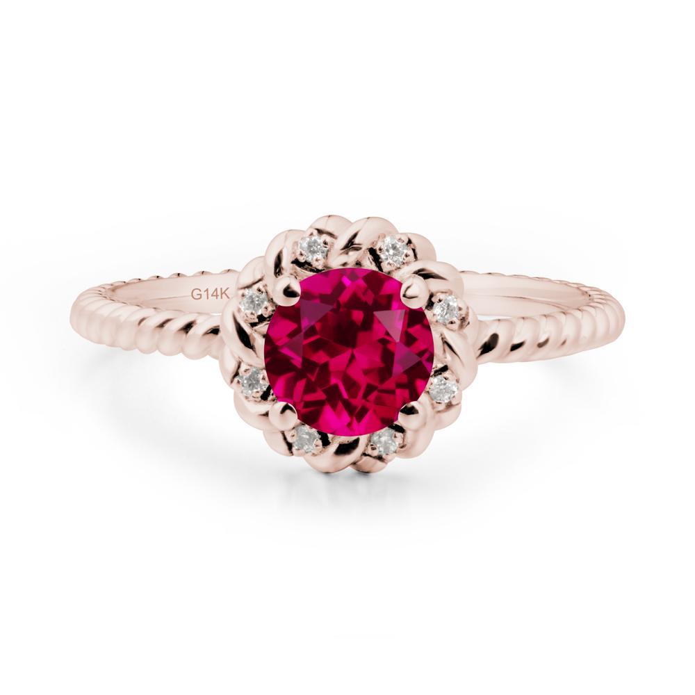 Round Ruby Twisted Halo Ring - LUO Jewelry #metal_14k rose gold
