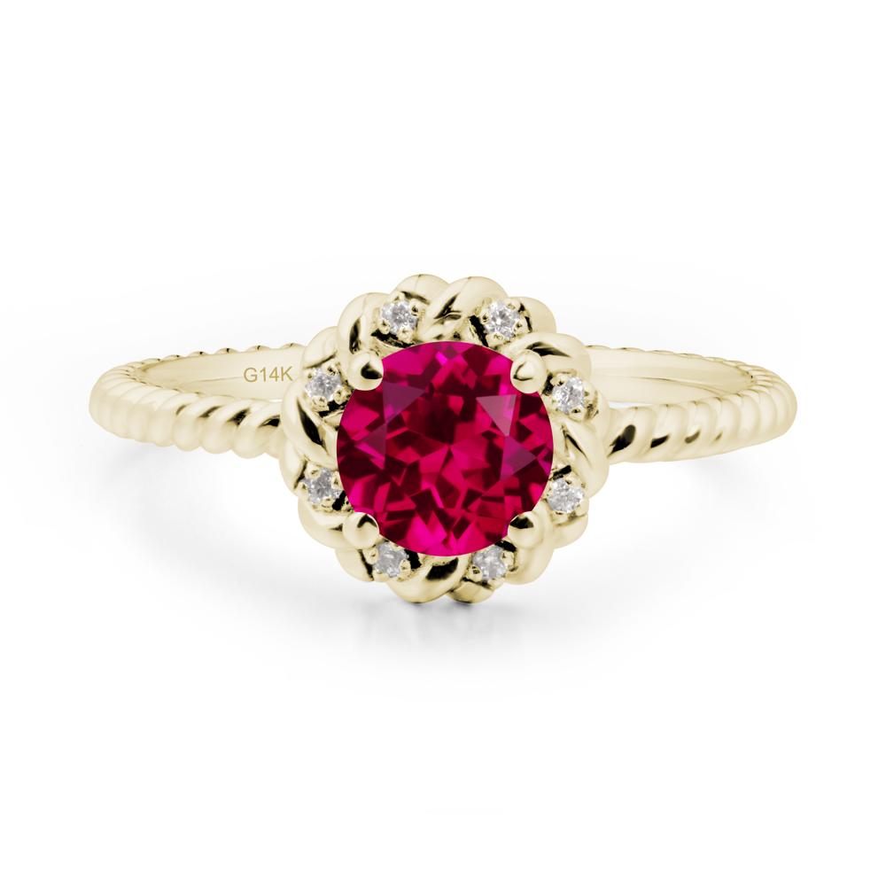 Round Ruby Twisted Halo Ring - LUO Jewelry #metal_14k yellow gold
