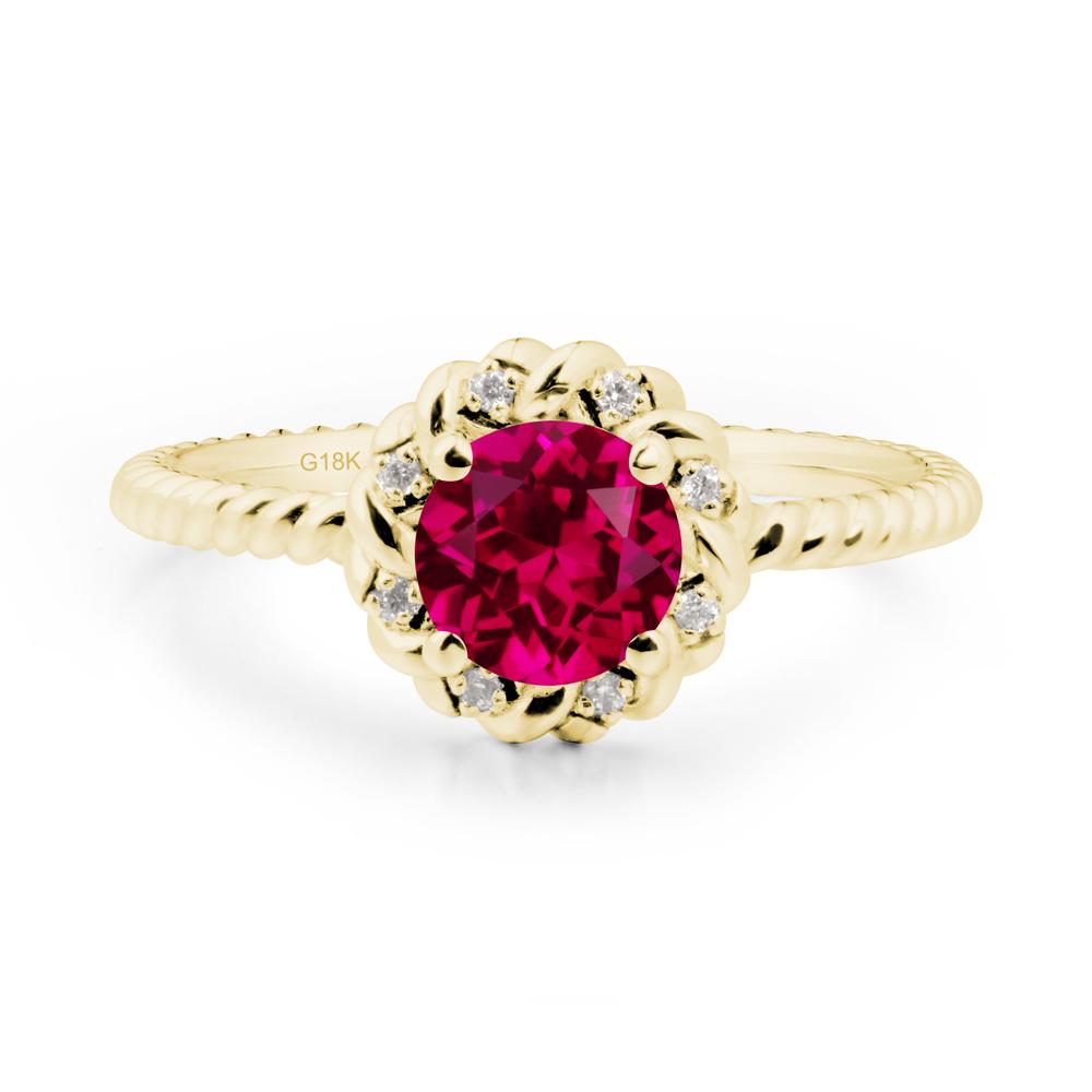 Round Ruby Twisted Halo Ring - LUO Jewelry #metal_18k yellow gold