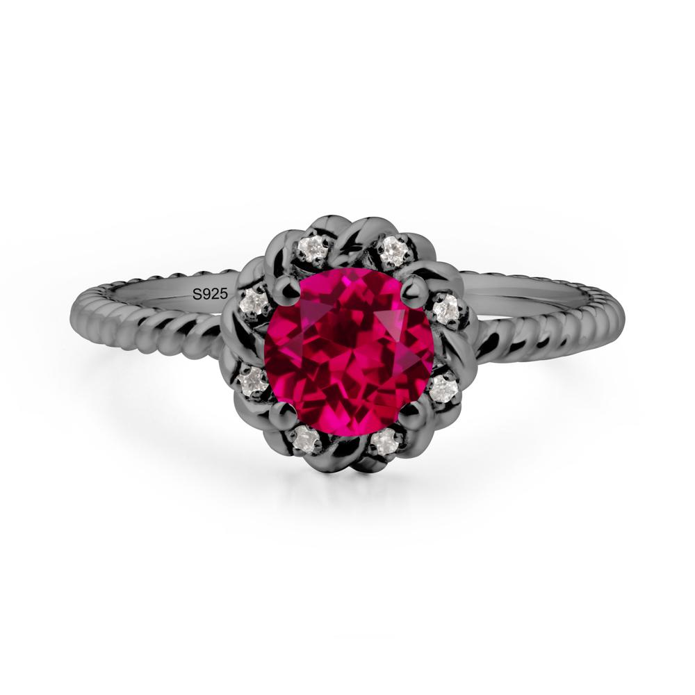 Round Ruby Twisted Halo Ring - LUO Jewelry #metal_black finish sterling silver